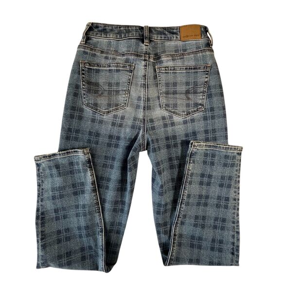 American Eagle Jeans Women 0 Blue Plaid Skinny Mid Rise Stretch (W22 L27) - Picture 12 of 15